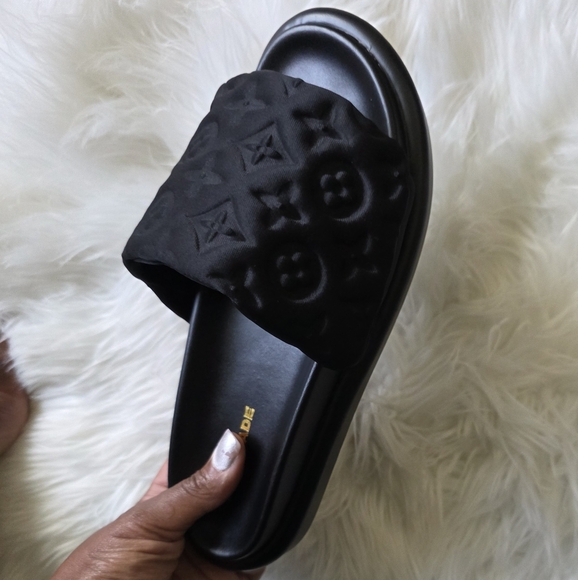 COPY - Black Embossed Slide Sandals - Picture 2 of 3